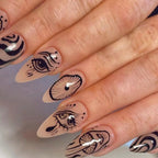 24Pcs Cartoon Black Almond Press On Nails