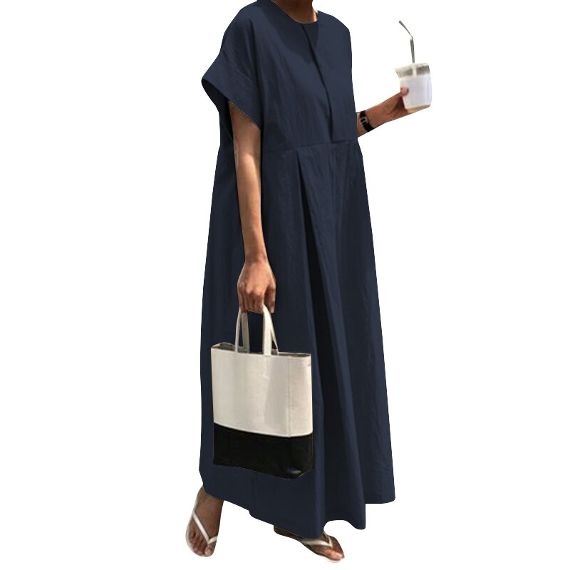O-Neck Pleated Long Dress