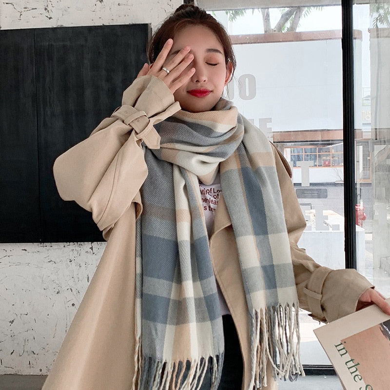 Preppy Style Fringed Scarf