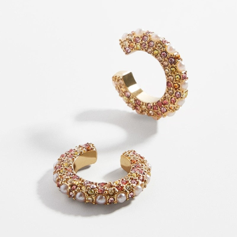 Pearl Ear Cuff Rhinestone Earrings