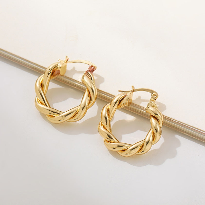 Minimalist Geometric Twist Hoop Earrings