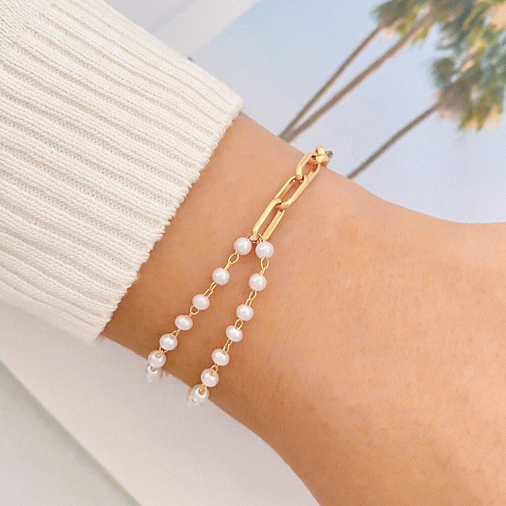 Gold Heart Pearl Smiley Bracelet