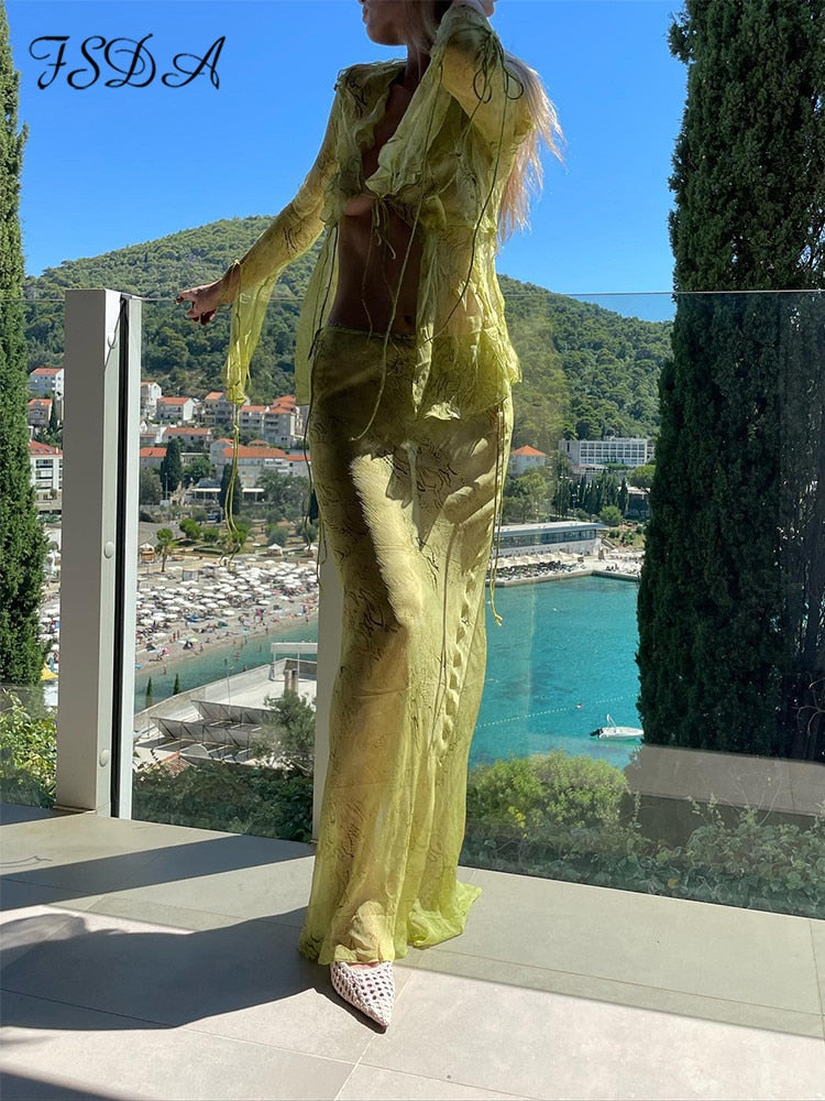 Green Mesh Two Piece Sets
