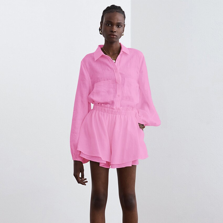 Linen Ruffle Short+Top Set