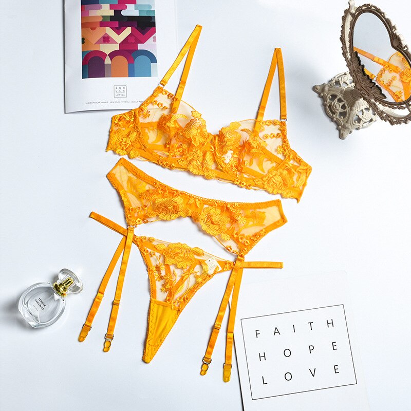 Embroidery Underwear Transparent Set