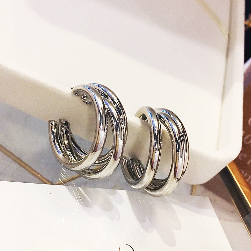 Twist Metal Circle Geometric Round Hoop Earrings