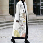 Pattern Print Long Woolen Coat