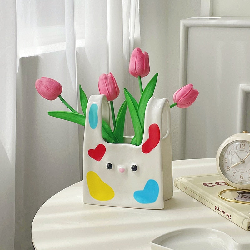 Small Hand Painted Bag Flower Vases Ceramic