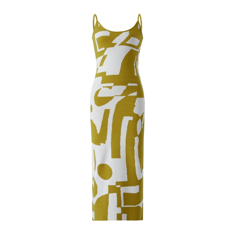 Green Abstract Bodycon Maxi Dress