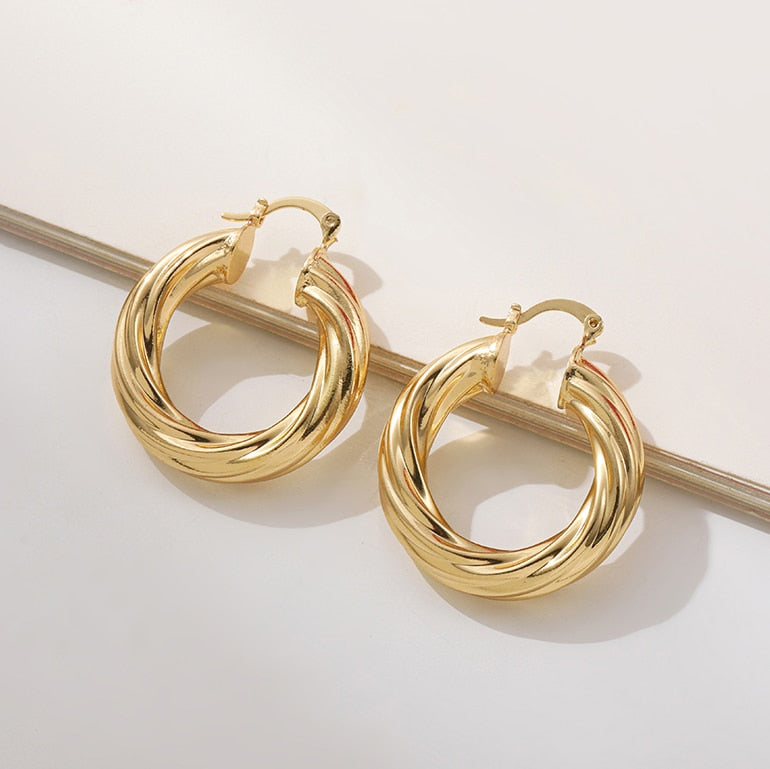Minimalist Geometric Twist Hoop Earrings