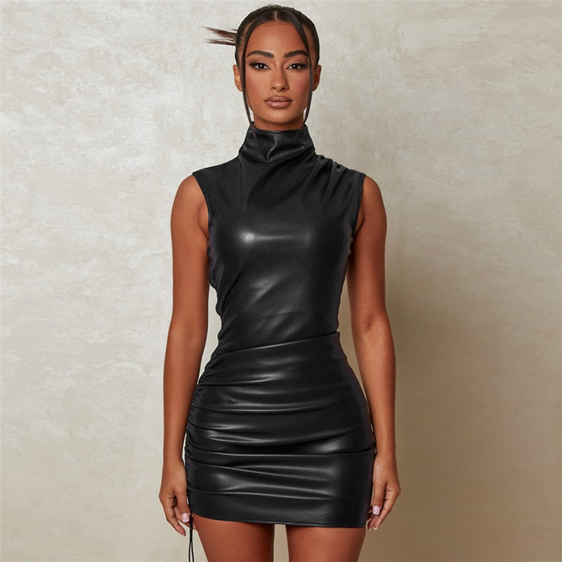 Black PU Leather Mini Dress
