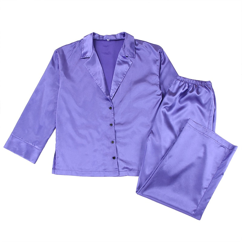 Satin Silk Loose Long Sleeve Pyjama Set