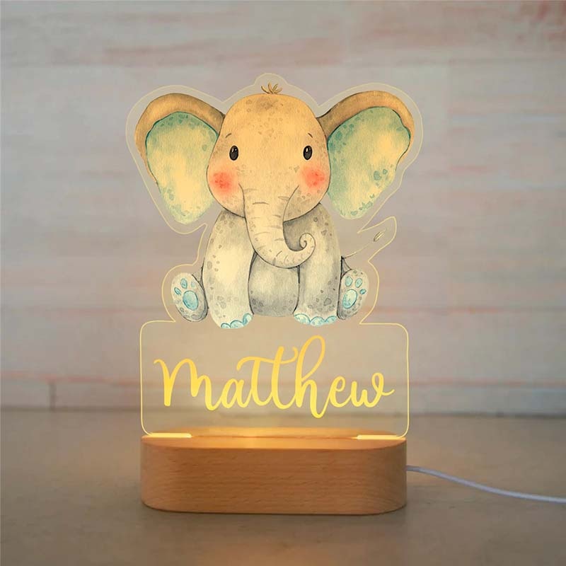 Personalized Baby Elephant Lion LED Night Light Lamp