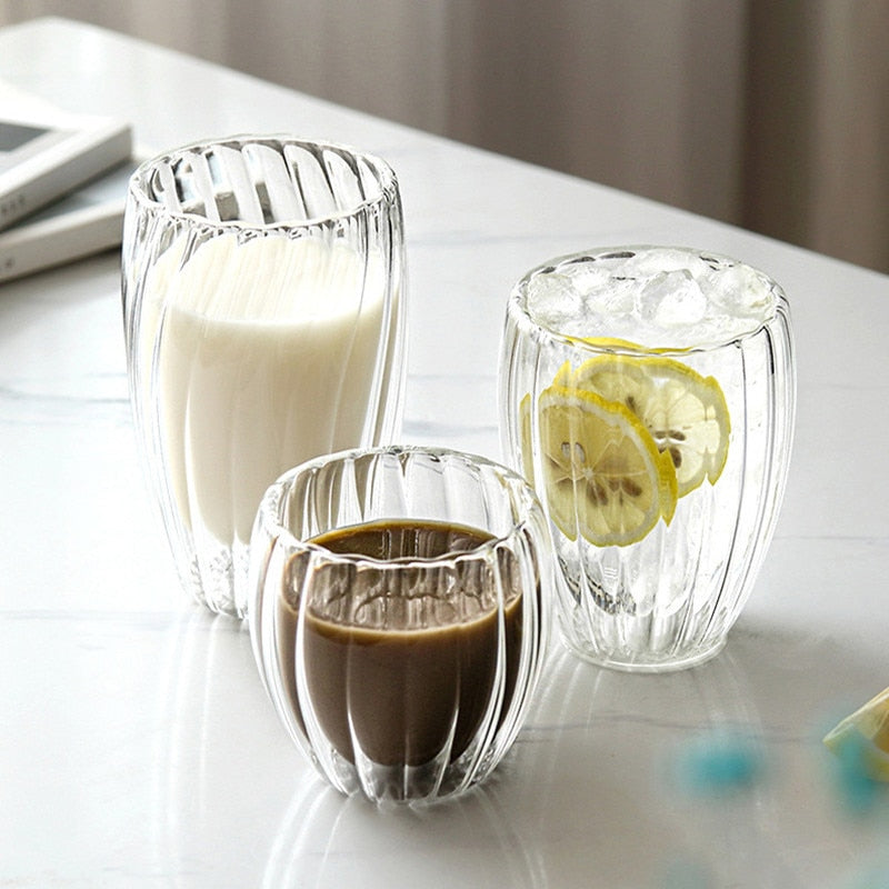 Stripe Double Wall Glass Mug