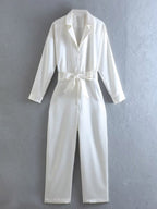 White Cotton Bow Tie Jumpsuit