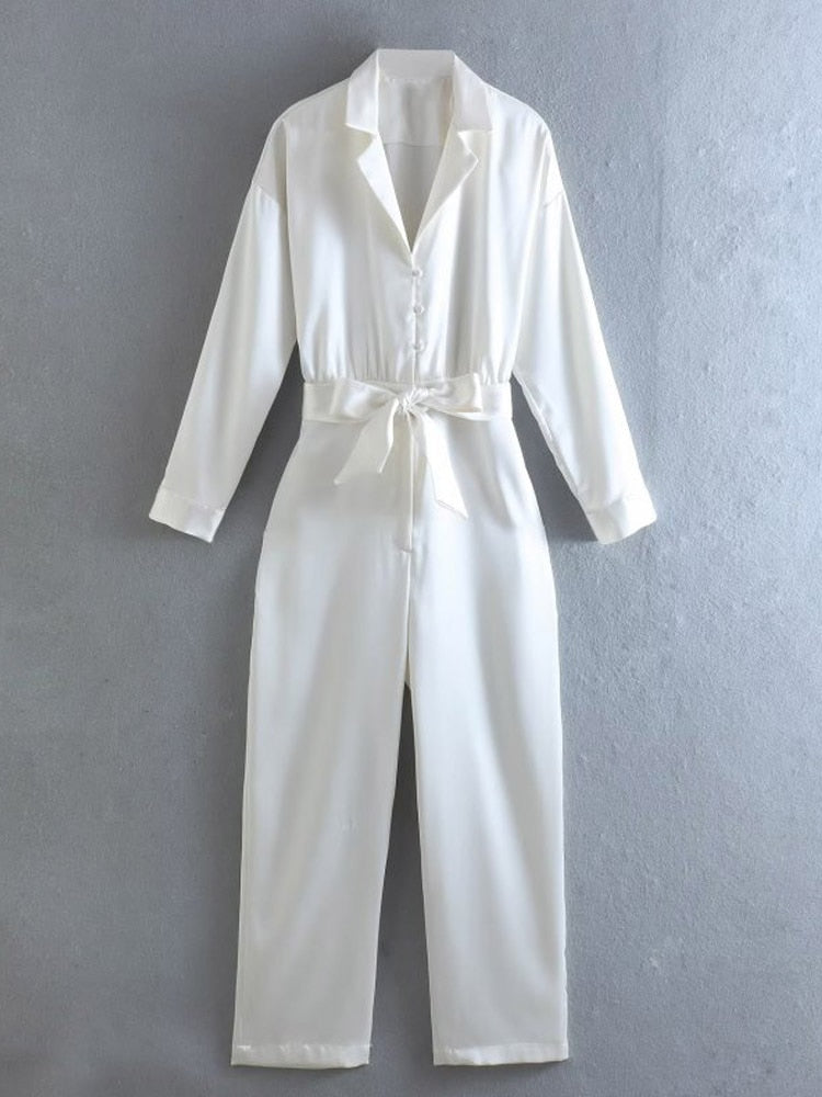 White Cotton Bow Tie Jumpsuit