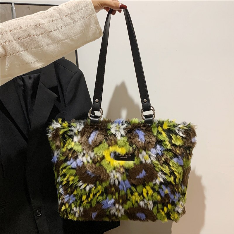 Camouflage Faux Fur Totes Bag