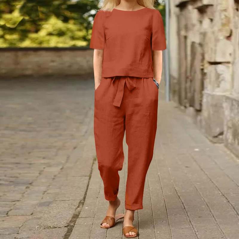 Orange Cotton Two Piece Suit