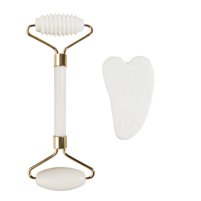Natural Jade Face Roller Gua Sha Scraper Set