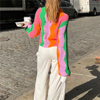 Orange Color Block Cardigan
