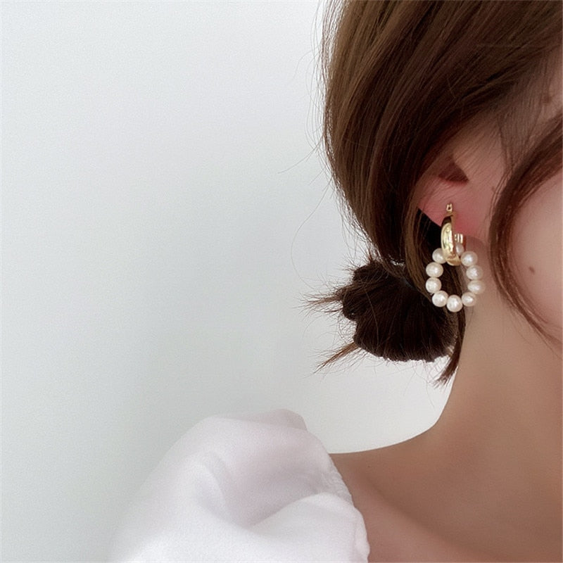 Pearl Gold Hoop Earrings