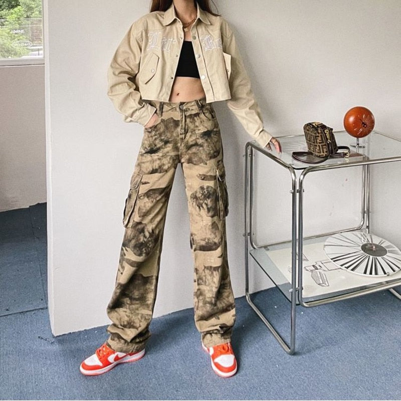 Camouflage Jeans High Waist