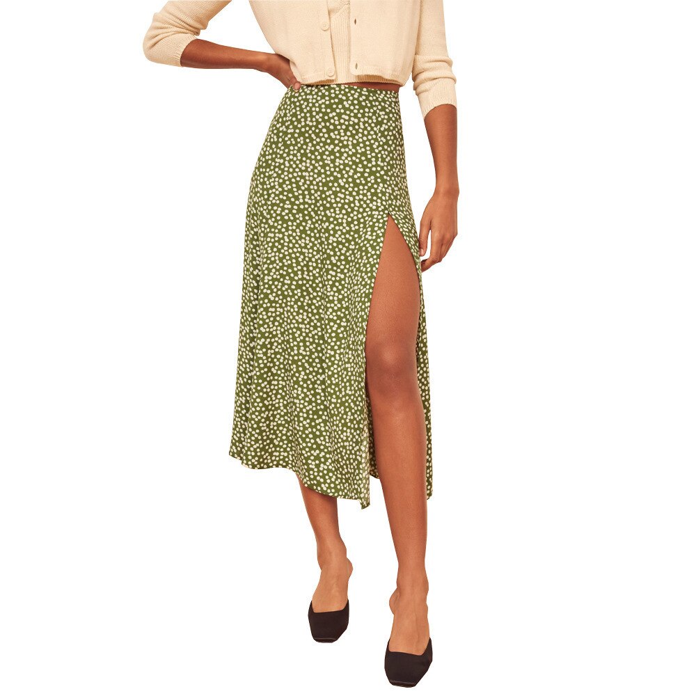 Split Midi Skirts Floral Printing