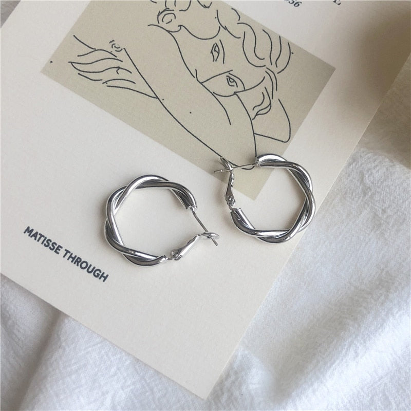Twist Metal Circle Geometric Round Hoop Earrings