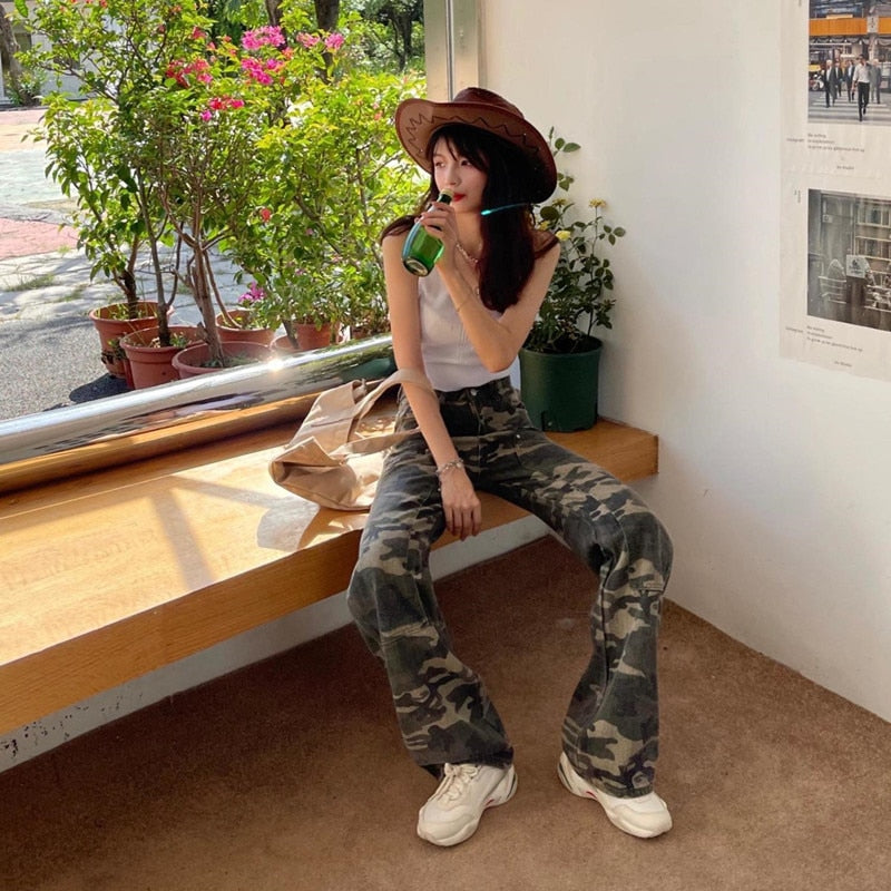 Camouflage Jeans High Waist
