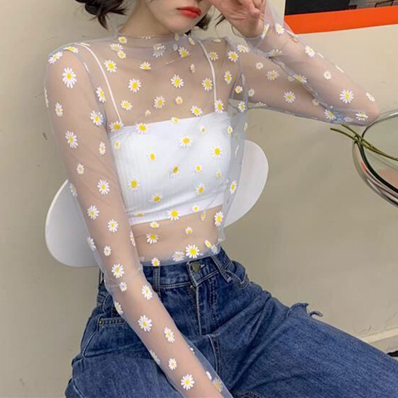 Turtleneck Daisy See Through T-shirt