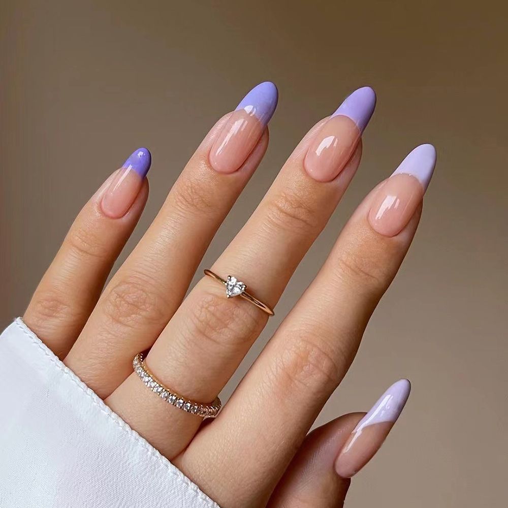 24pcs/Box Purple French Almond Press On Nails