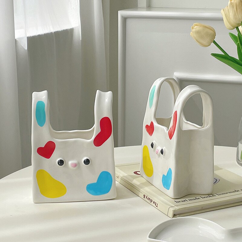 Small Hand Painted Bag Flower Vases Ceramic