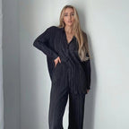 Long Sleeve Blouses+Wide Leg Pants Two Piece Set