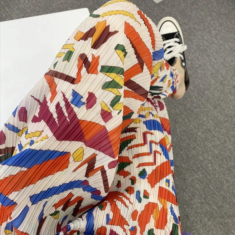 White Abstract Color Wide Leg Trousers Pants