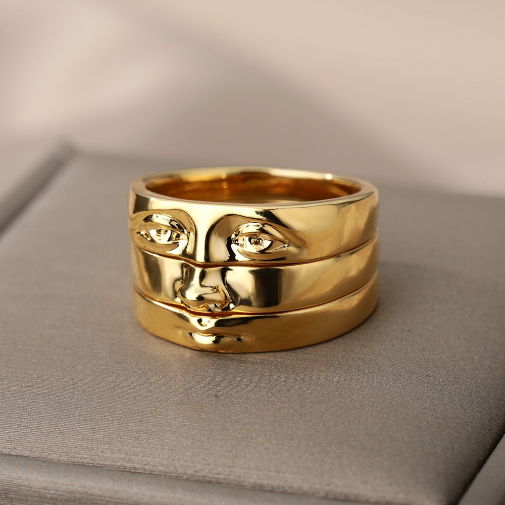 Gold Plated Face Three Stack Ring Set