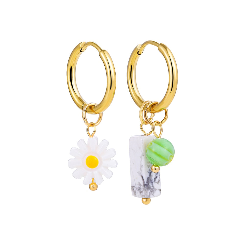 Natural Stone Hoop Earrings