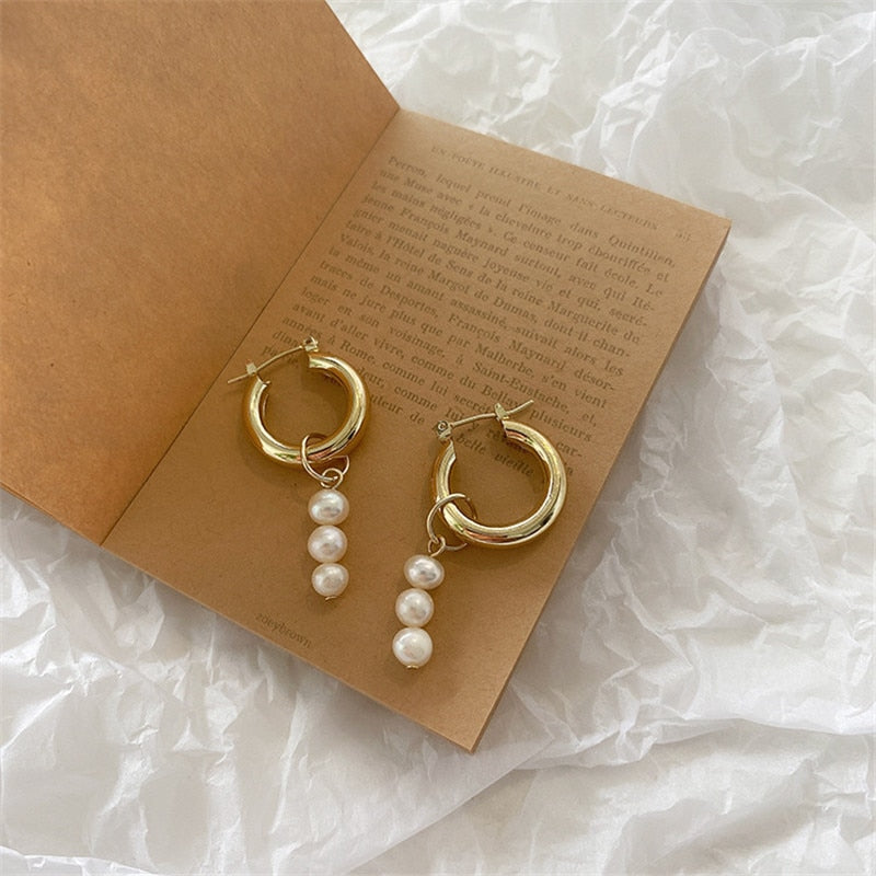 Pearl Gold Hoop Earrings