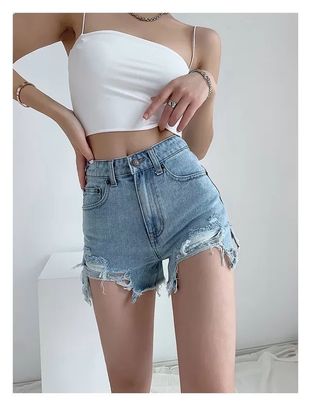 Denim Hole Frayed Shorts