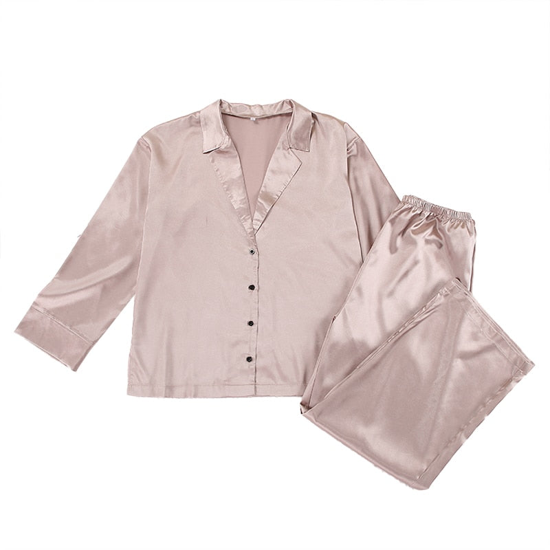 Satin Silk Loose Long Sleeve Pyjama Set