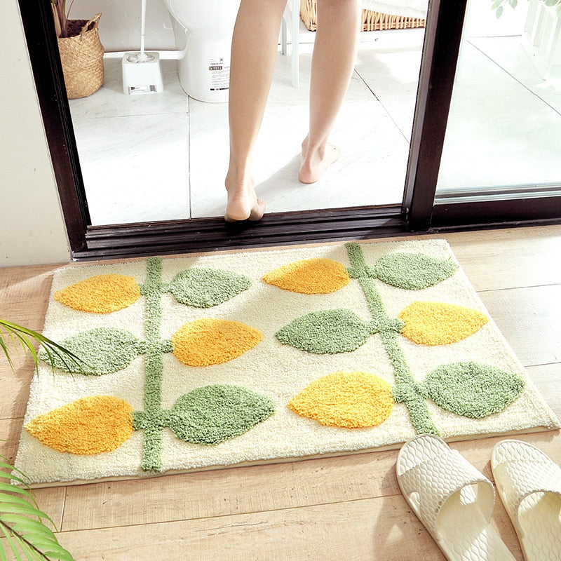 Green Leaves Flocking Bath Mat