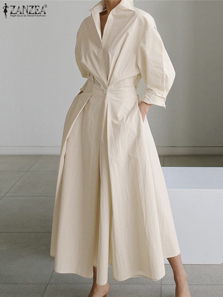 Oversized Neck Long Sleeve Shirt Dress