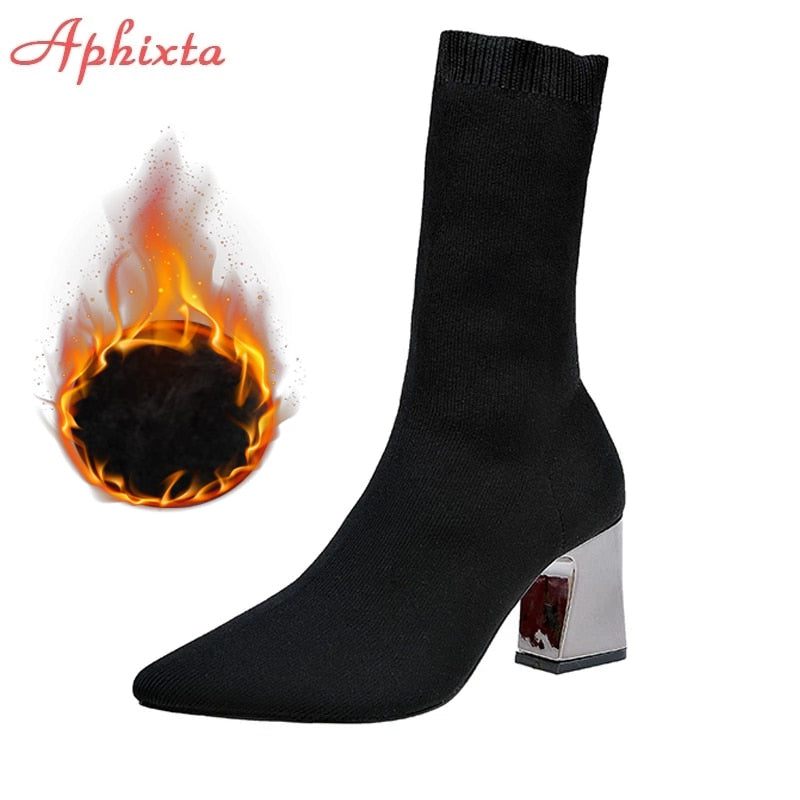 Square Heels Socks Boots