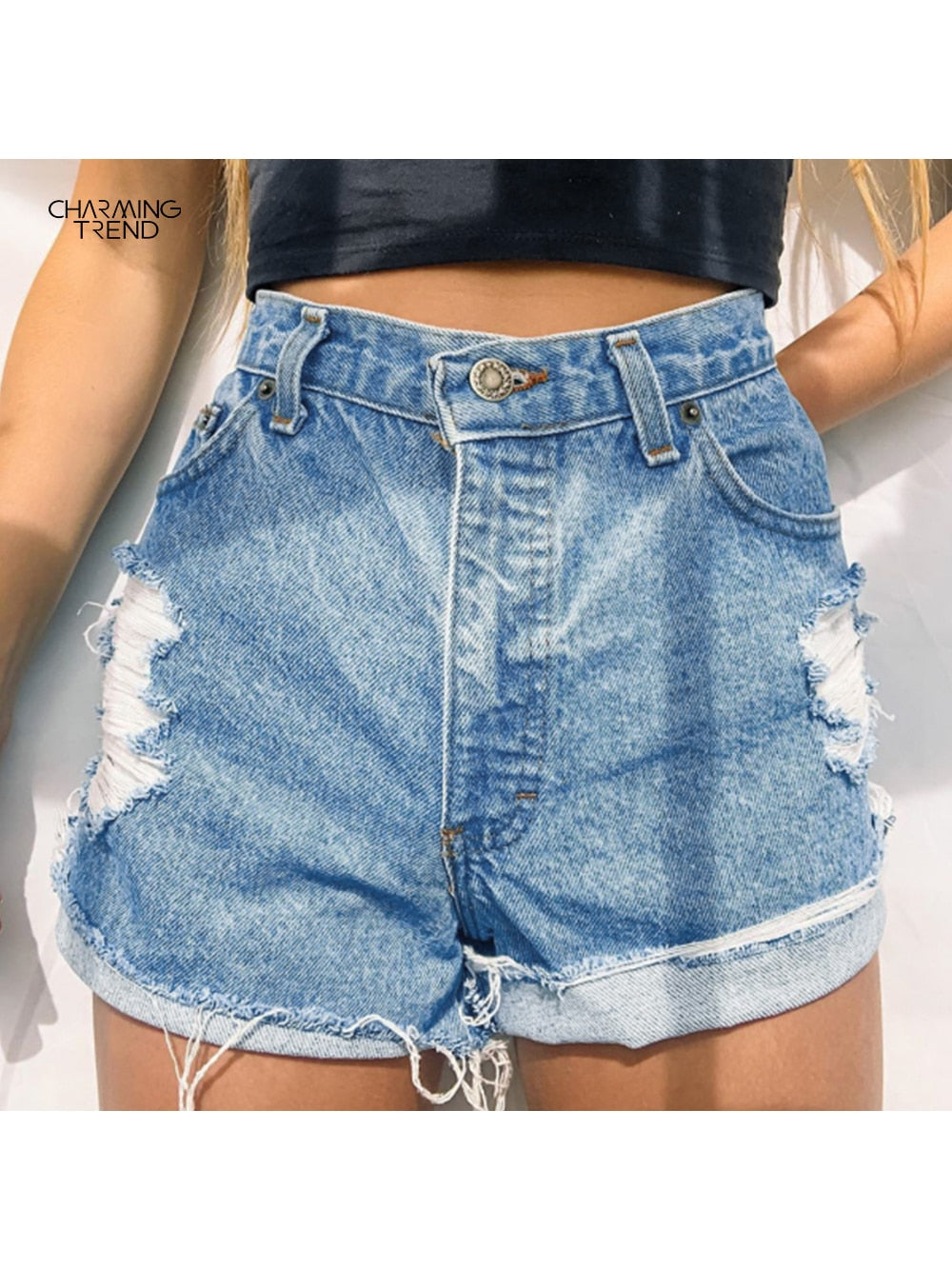 Slim High Waist Jeans Shorts