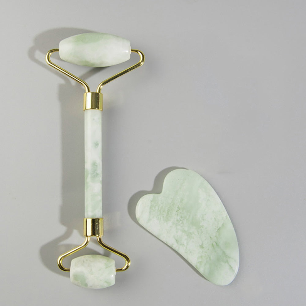 Natural Jade Face Roller Gua Sha Scraper Set
