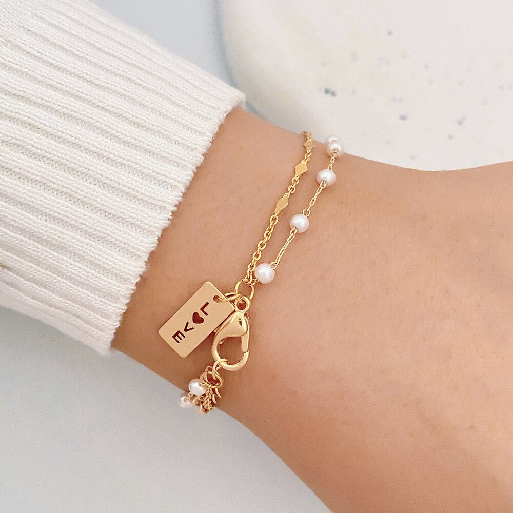 Gold Heart Pearl Smiley Bracelet