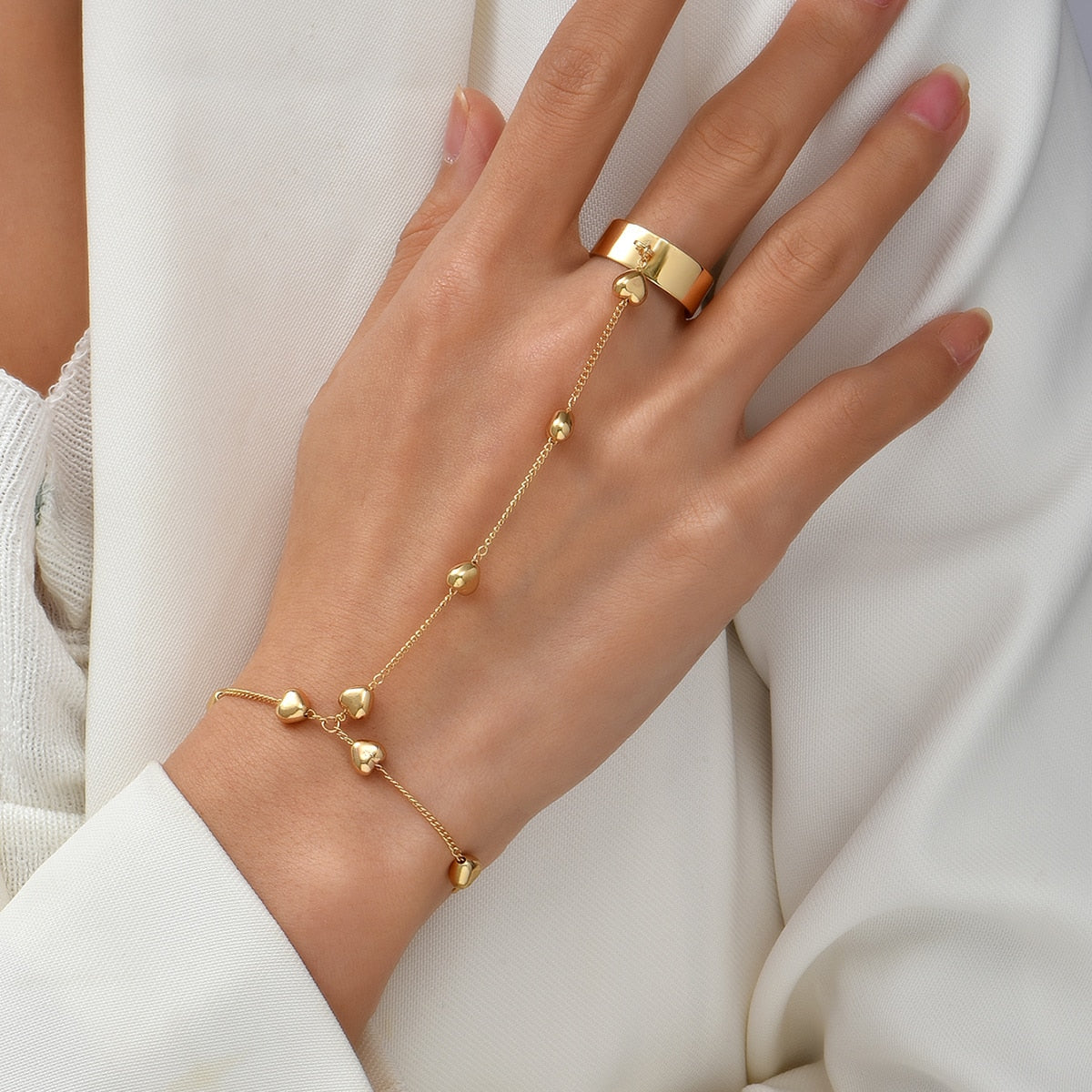 Pearl Chain Bracelet Ring