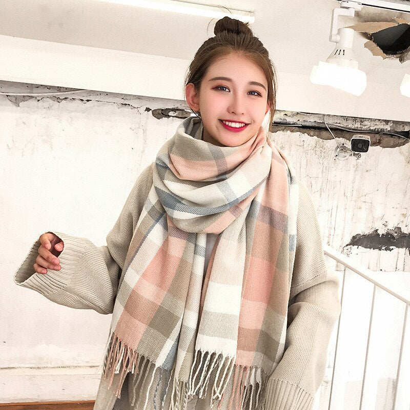 Preppy Style Fringed Scarf