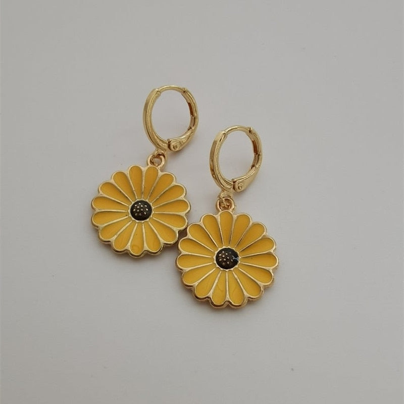 Gold Daisy Sunflower Hoop Earring