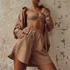 Bra Tops + Long Sleeve Shirt + Short Pants Set