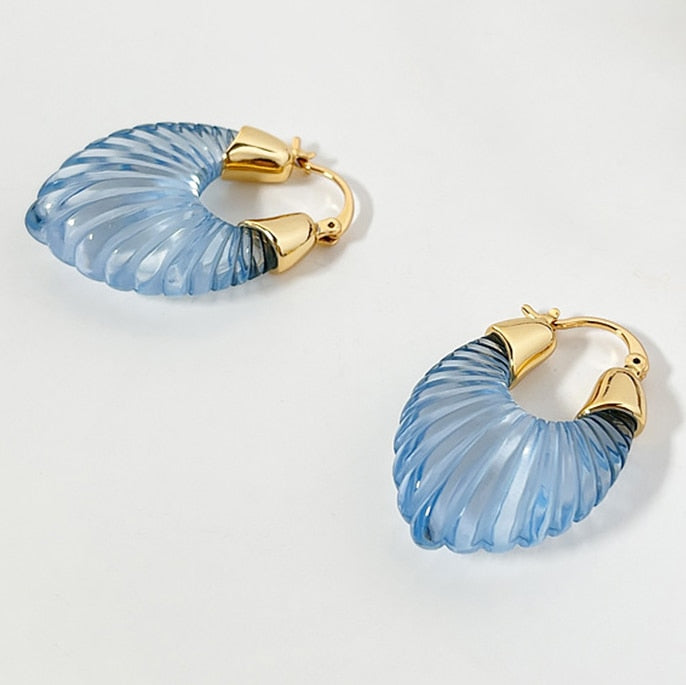 Light Blue Transparent Resin Geometric Hoop Earrings